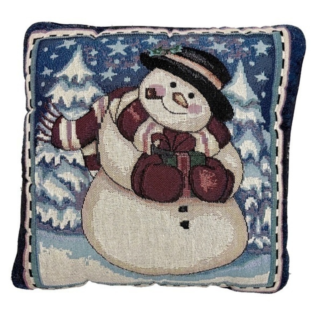 Holiday Snowman Dan Morris Tapestry Throw Pillow  Christmas Gift Snowflake 14x14